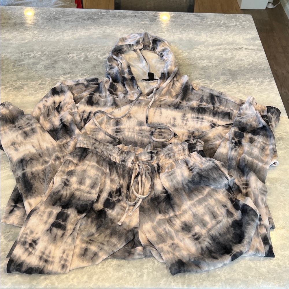 Tie-Dye Hoodie and Jogger Set-black and pink